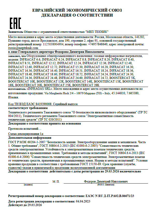 INFRARED - TR TS CERTIFICATE